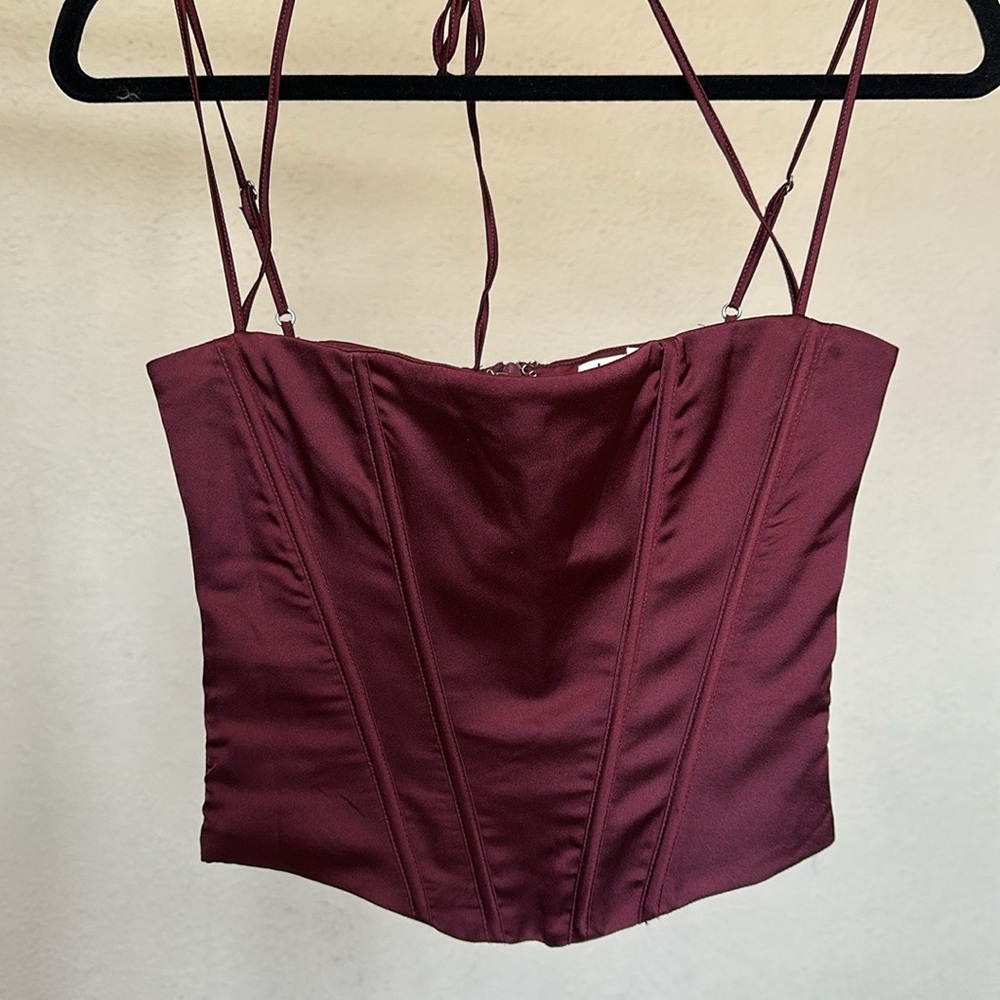 HOUSE OF‎ CB 'Chantelle' Wine Satin Corset NWOT size XS - Picture 5 of 11